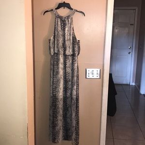Banana Republic Black and Cream Snake-Print Maxi Dress
